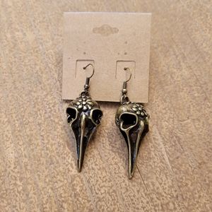 Raven Skull Bronze Earrings